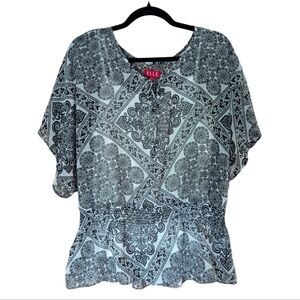 Elle Sheer Black And White Abstract Print Layered Peplum Top With Tank Top M